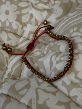 Handwoven Beaded Friendship Bracelet in Red and Gold